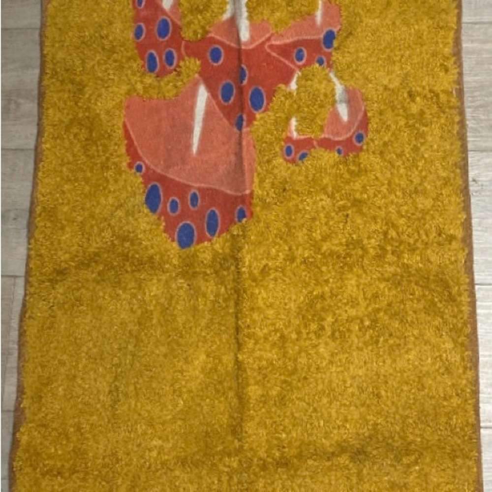Yellow Shag Rug with Mushroom Design